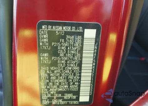 2012 Nissan Juke Sl from USA, damaged, VIN JN8AF5MR3CT115322